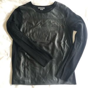Vince Sweater with Leather Front in Black